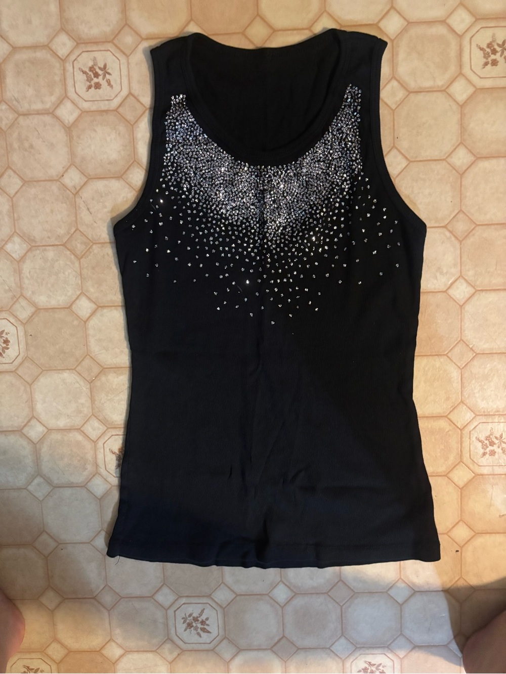 Black Embellished Scoop Neck Tank Top